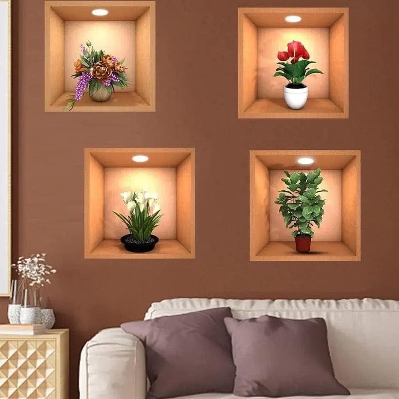 Retro Self-Adhesive Flower Potted 3D Wall Stickers