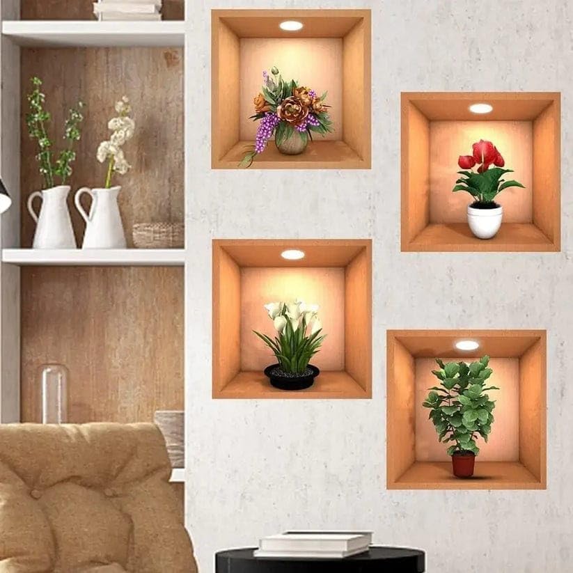Retro Self-Adhesive Flower Potted 3D Wall Stickers