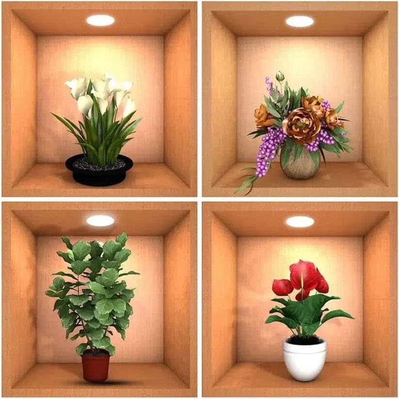 Retro Self-Adhesive Flower Potted 3D Wall Stickers