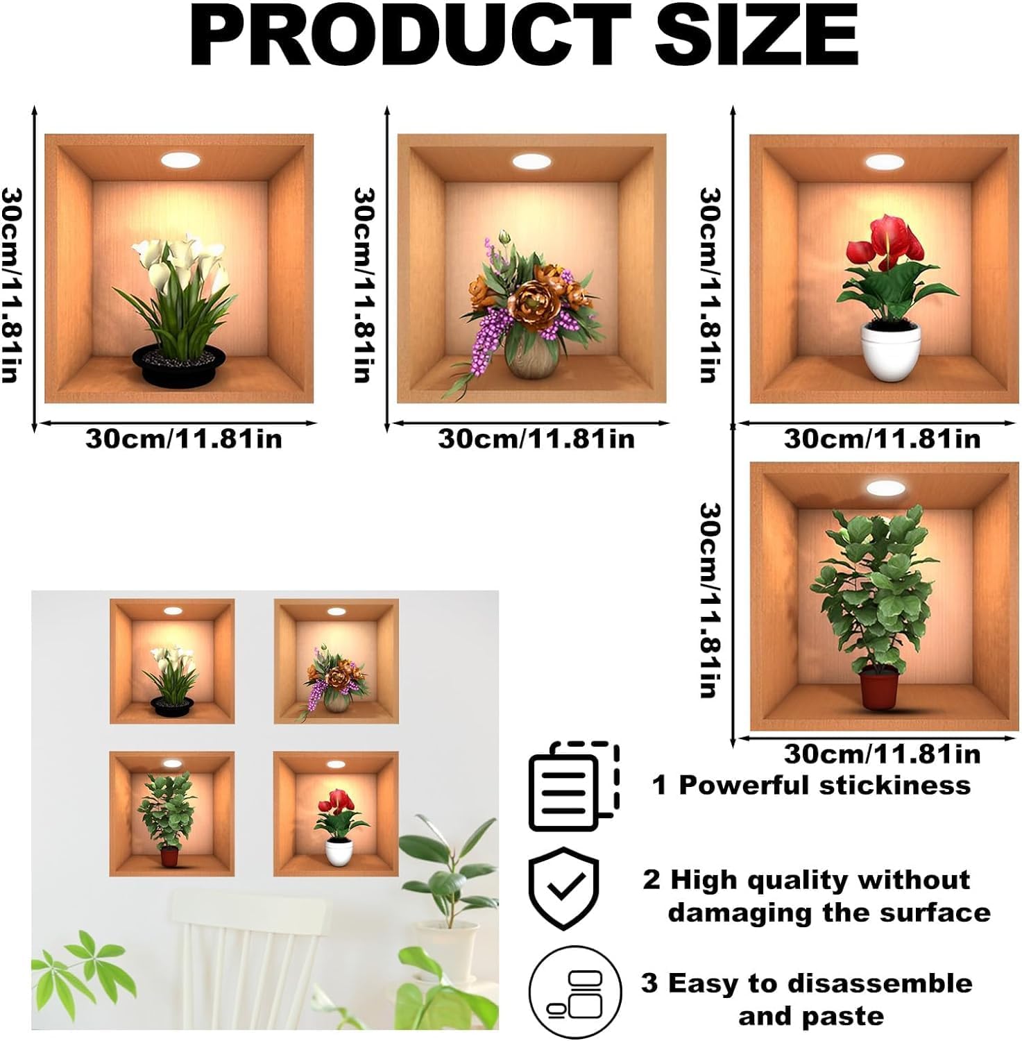 Retro Self-Adhesive Flower Potted 3D Wall Stickers
