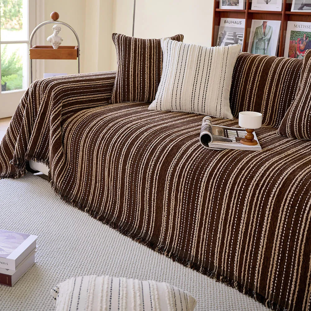 All-Season Striped Tassels Chenille Durable Sofa Cover (Universal Size 180X380 Cm)