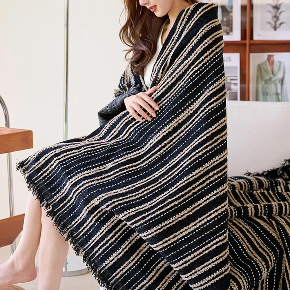 All-Season Striped Tassels Chenille Durable Sofa Cover (Universal Size 180X380 Cm)