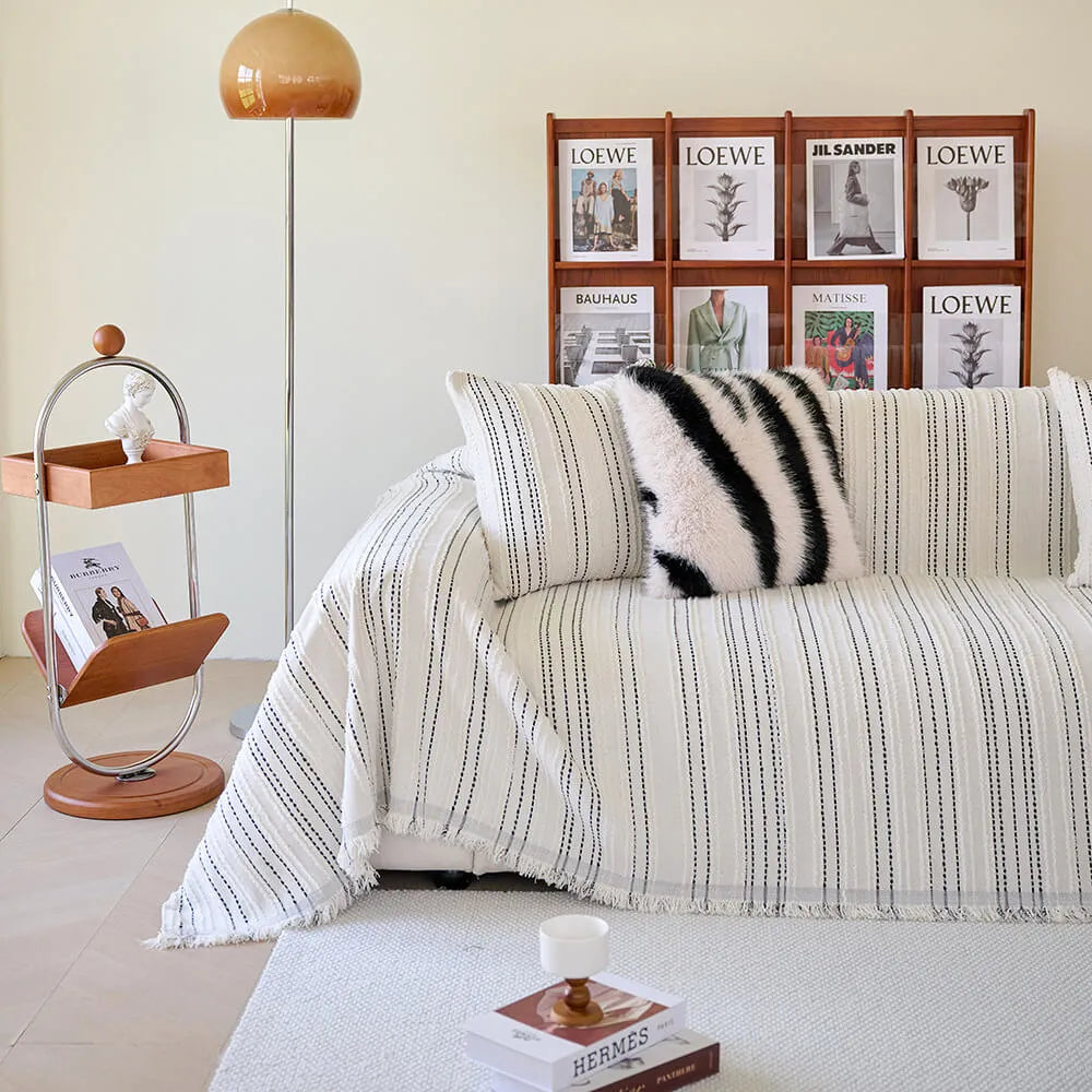 All-Season Striped Tassels Chenille Durable Sofa Cover (Universal Size 180X380 Cm)