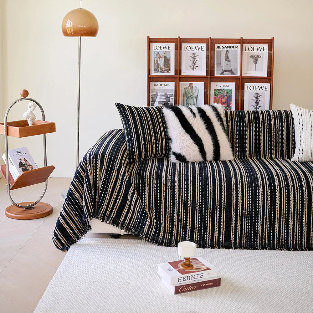 All-Season Striped Tassels Chenille Durable Sofa Cover (Universal Size 180X380 Cm)