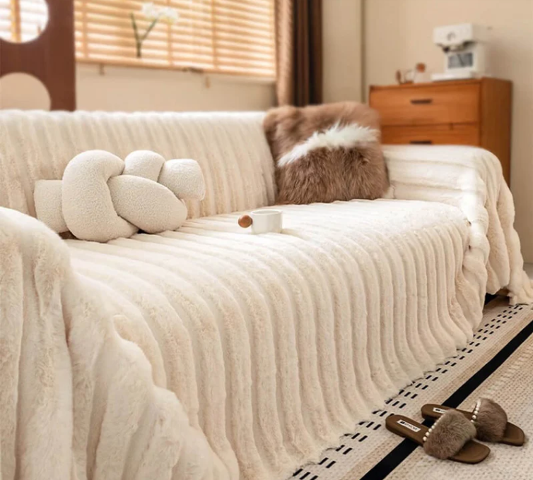 Luxury Skin-Friendly Stripe Faux Fur Couch Cover